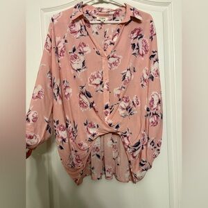 Umgee Pink Floral Blouse with Button Detail